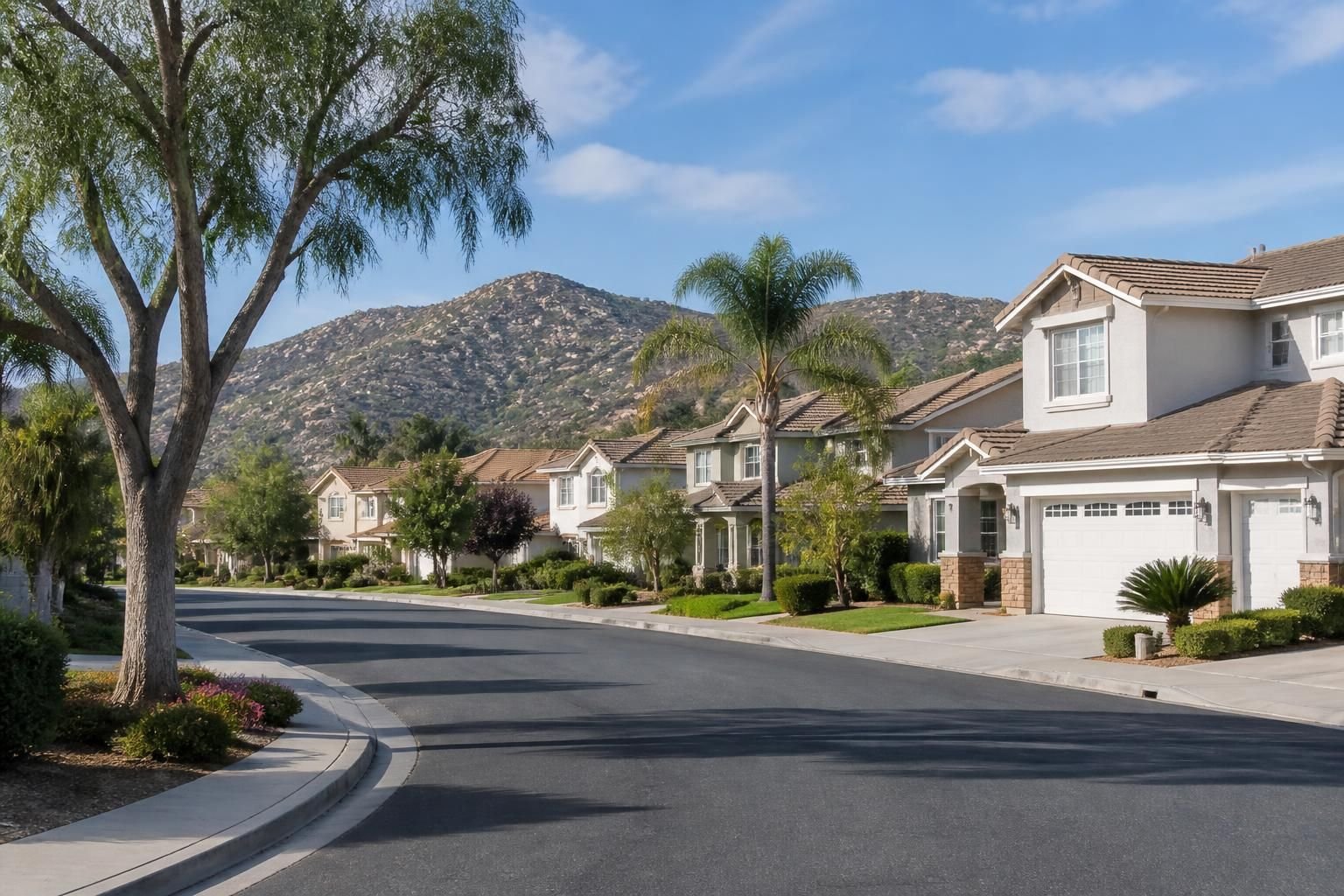 Tidy residential neighborhood with open streets in Poway