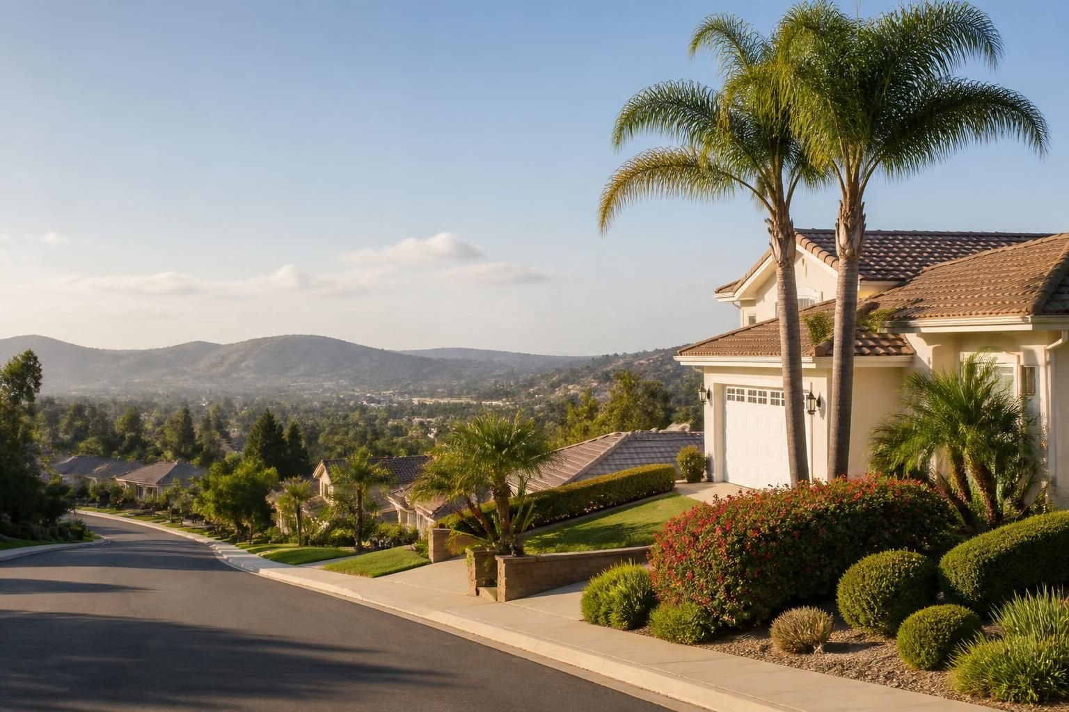 Manicured hillside neighborhood with homes in Vista